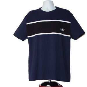 NWT Men’s EMPORIO ARMANI EA7 Cotton Blue T Shirt Color Block Embellished Size XL